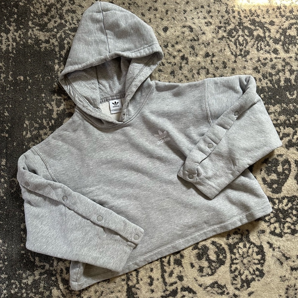 XS Adidas cropped snap sleeve pullover hoodie